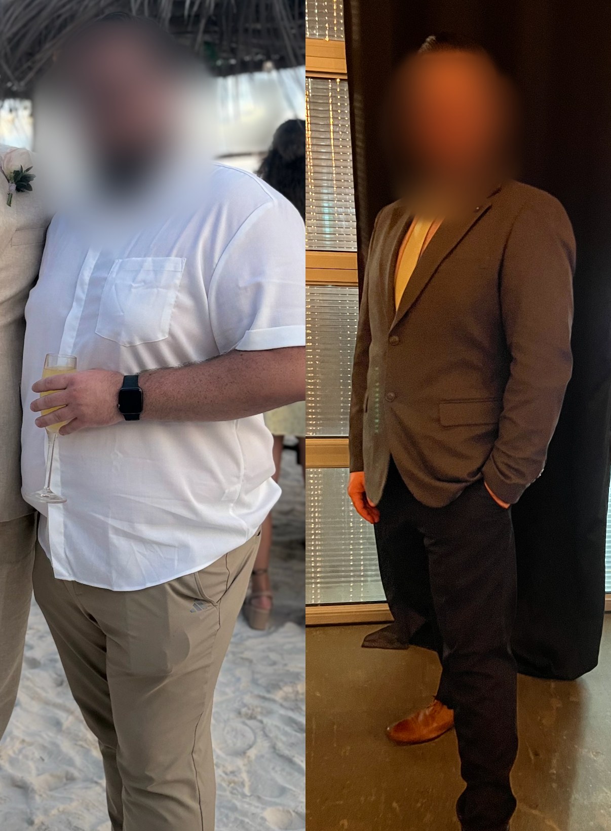 Client before and after, face blurred for privacy