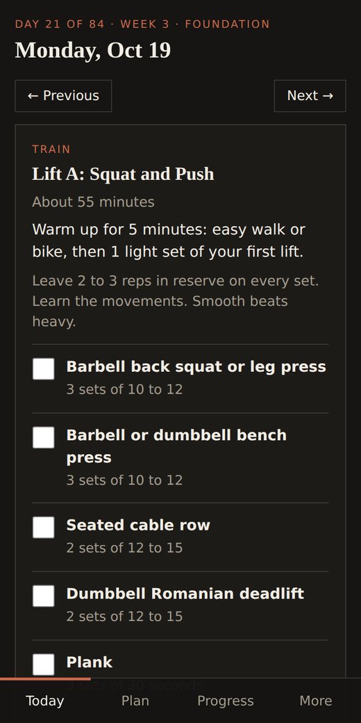 Forge 12 Virtual daily workout screen